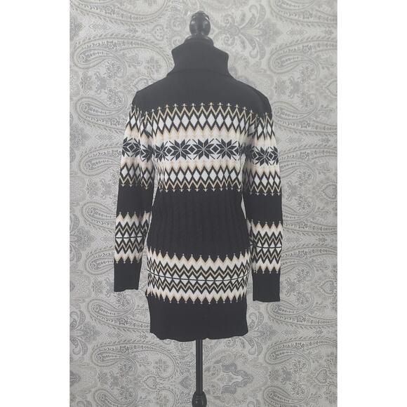 Nordic Fair Isle womens turtleneck sweater dress Size small black office Cozy - Picture 3 of 8